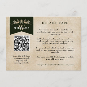 Elegant Vintage Chic QR Code Wedding Card Insert