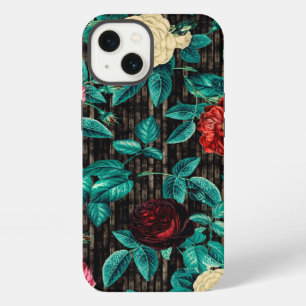 Elegant Vintage Chic Red Roses Black Stripes iPhone 13 Case