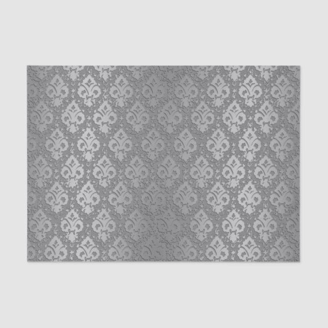 Elegant Vintage Chic Silver Grey Damask Tissue Paper (Front)