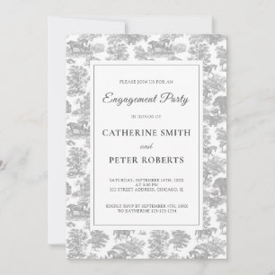 Elegant  Vintage Chic Silver Grey Horse Toile  Invitation