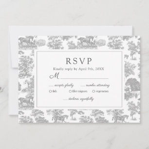 Elegant Vintage Chic Silver Grey Horse Toile Save The Date