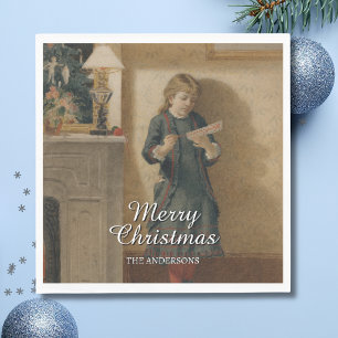 Elegant Vintage Child with Holiday Greeting Napkin