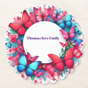 Elegant Vintage China blue red bufferfly Paper Coaster