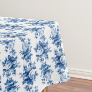 Elegant Vintage China Blue Roses Tablecloth