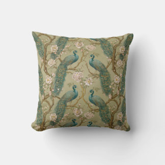 Elegant Vintage Chinoiserie Peacocks & Peonies Cushion