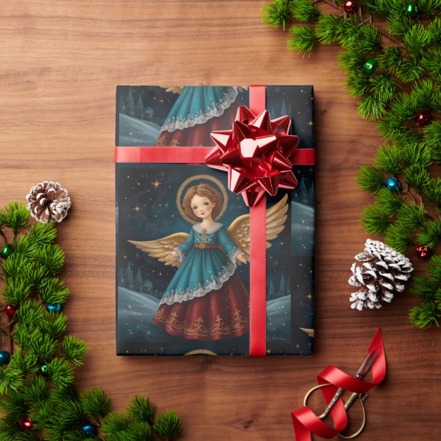 Elegant Vintage Christmas Angel Starry Night Wrapping Paper (Holiday Gift)