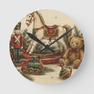 Elegant Vintage Christmas , Antique Toy Soldier Round Clock