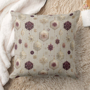 Elegant Vintage Christmas Baubles Plum Gold Cushion