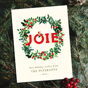 Elegant Vintage Christmas Berry Wreath Joy Postcard