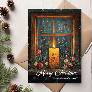 Elegant Vintage Christmas Candle Greeting Card