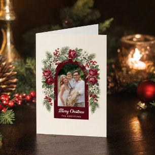 Elegant Vintage Christmas Floral Arch Photo Holiday Card