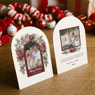 Elegant Vintage Christmas Floral Arch Photo Holiday Card