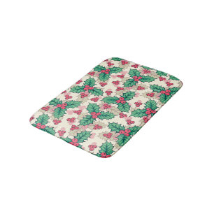 Elegant Vintage Christmas Holly Floral Pattern    Bath Mat