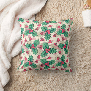 Elegant Vintage Christmas Holly Floral Pattern    Cushion