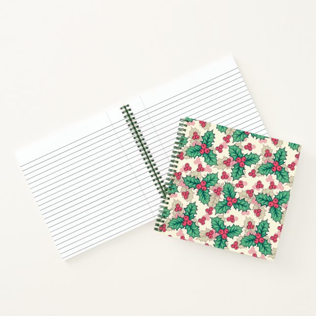 Elegant Vintage Christmas Holly Floral Pattern |  Notebook (Inside)
