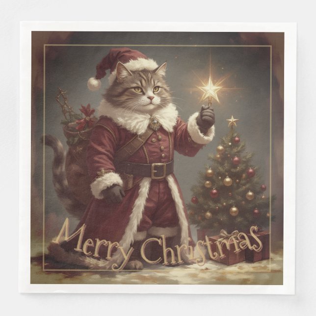 Elegant Vintage Christmas Kitty Napkin (Front)