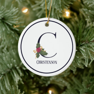 Elegant Vintage Christmas Monogram Initial C Ceramic Ornament