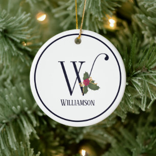 Elegant Vintage Christmas Monogram Initial W Ceramic Ornament