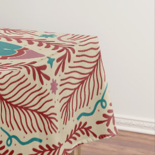 Elegant Vintage Christmas Ornament Red Teal Floral Tablecloth