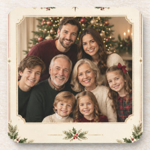 Elegant Vintage Christmas Photo, Retro Frame style Coaster