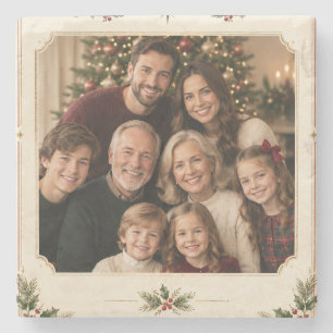 Elegant Vintage Christmas Photo, Retro Frame style Stone Coaster