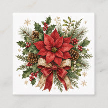 Elegant Vintage Christmas Poinsettia Holly Pine