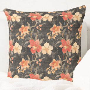 Elegant Vintage Christmas Red & Gold Poinsettia Cushion