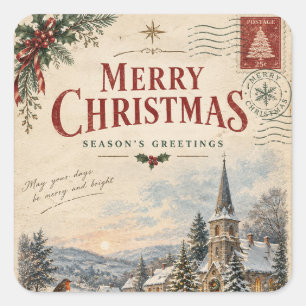 Elegant Vintage Christmas , Retro Postcard style Square Sticker