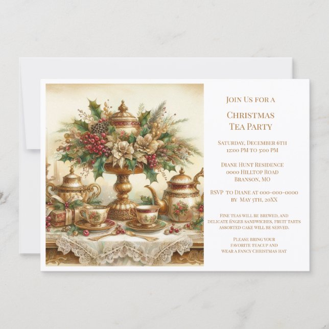 Elegant Vintage Christmas Tea Party   Invitation (Front)