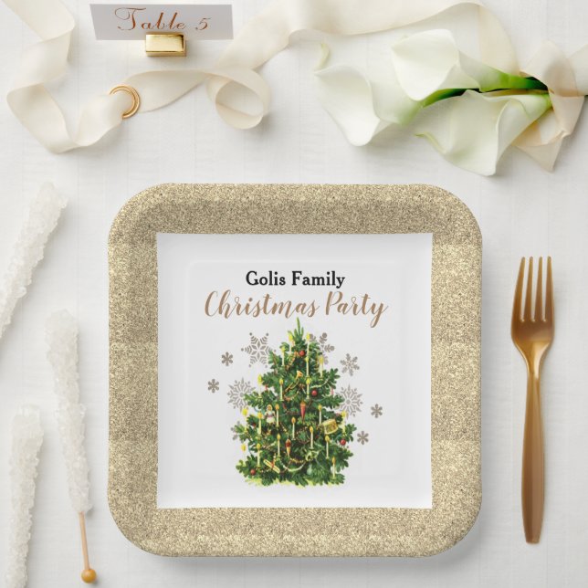 Elegant Vintage Christmas Tree Party  Paper Plate (Wedding)