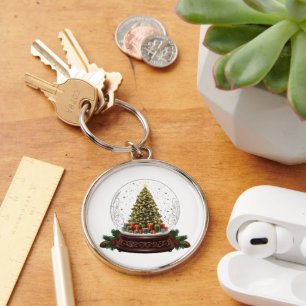 Elegant Vintage Christmas Tree Snow Globe Key Ring