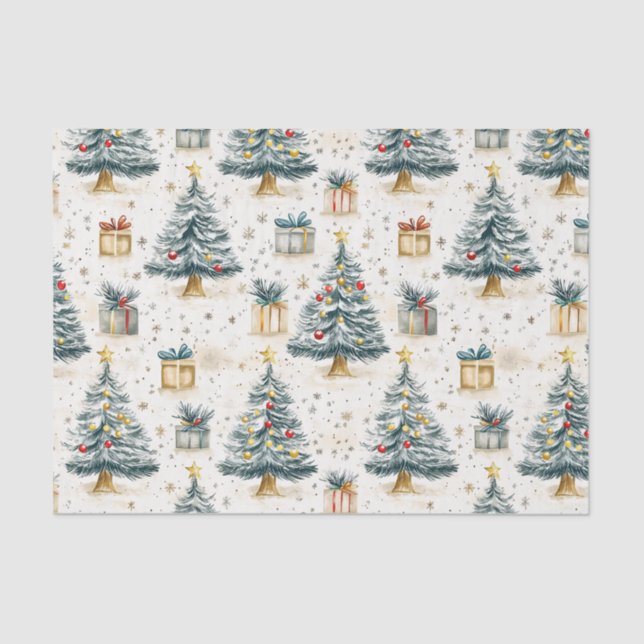 Elegant Vintage Christmas Trees Tissue Paper (Front)