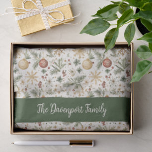 Elegant Vintage Christmas Watercolor Family Name Tissue Paper