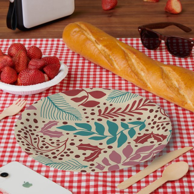 Elegant Vintage Christmas Whimsical Pattern Paper Plate (Picnic)
