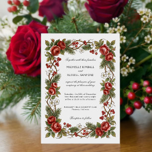 Elegant Vintage Christmas Winter Floral Border Invitation