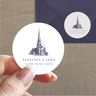 Elegant Vintage Church Destination Wedding Classic Round Sticker