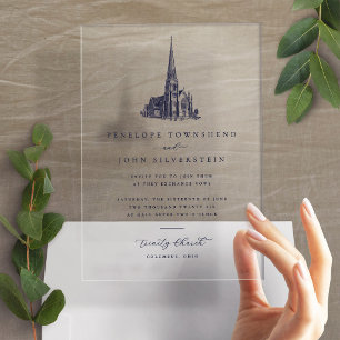 Elegant Vintage Church Illustration Wedding Acrylic Invitations