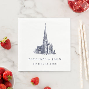 Elegant Vintage Church Illustration Wedding Napkin