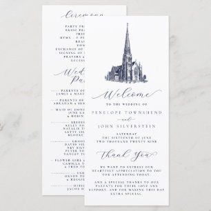 Elegant Vintage Church Illustration Wedding Program
