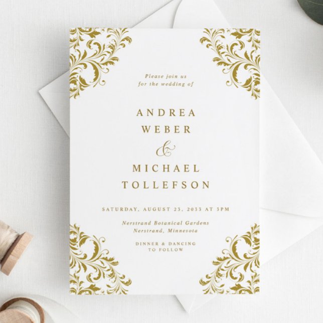Elegant Vintage Classic Gold Wedding Invitation (Creator Uploaded)