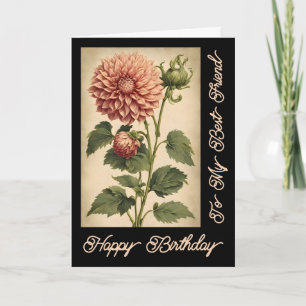 Elegant Vintage Classic Pink Dahlia Black Birthday Card