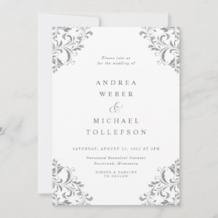 Elegant Vintage Classic Silver Grey Wedding Invitation