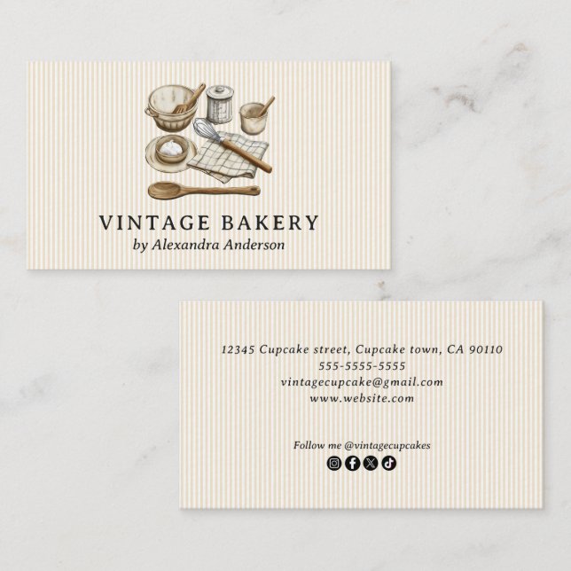 Elegant Vintage Cooking Utensils Business Card (Front/Back)