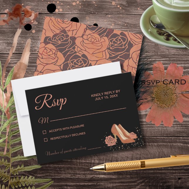 Elegant Vintage Copper Rose Quinceañera RSVP Card (Elegant Vintage Copper Rose Quinceañera RSVP Card)