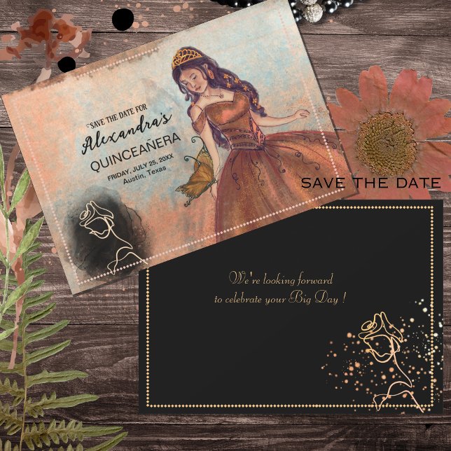 Elegant Vintage Copper Rose Quinceañera  Save The Date (Elegant Vintage Copper Rose Quinceañera Save The Date)