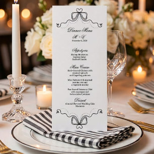 Elegant Vintage Coquette Monogram White Wedding Menu