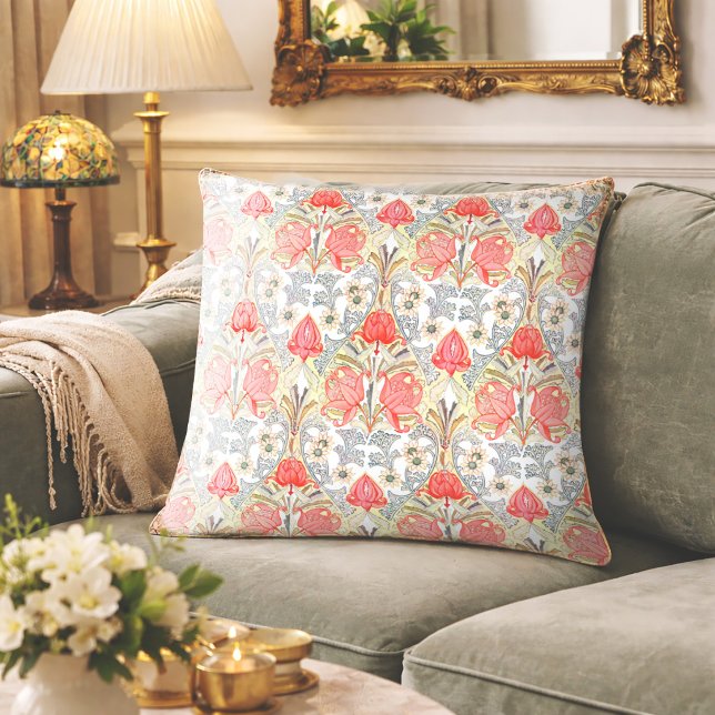 Elegant Vintage Coral Red Flowers Pattern  Cushion (Creator Uploaded)