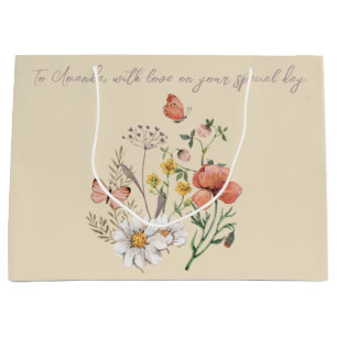 Elegant Vintage Cottagecore Watercolor Floral Boho Large Gift Bag