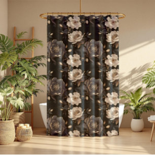 Elegant Vintage Cream and Black Peony Floral Shower Curtain