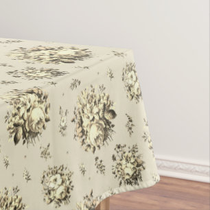 Elegant Vintage Cream Beige Roses Floral Pattern Tablecloth